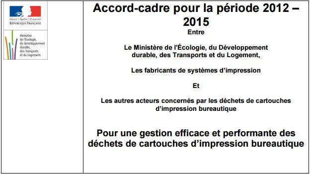 Accord cadre pour la période 2012 - 2015