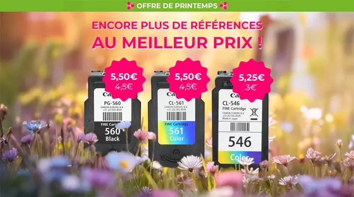 L'offre de printemps Selecteo avec 3 cartouches d'encre vides affichées avec les meilleurs prix : 5,5€ et 5,25€