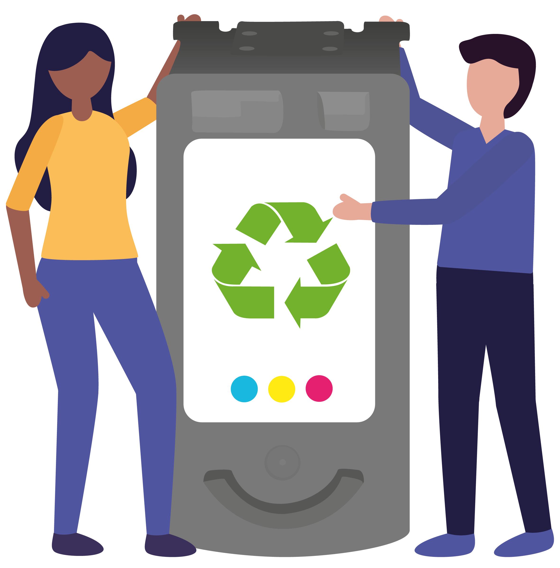 Visuel de l'équipe Selecteo devant une cartouche recyclée